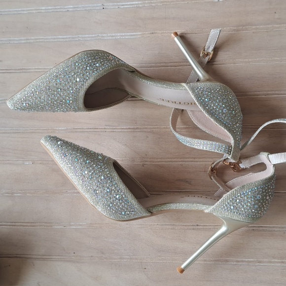 NEW Big Tree Sparkly Pointed Stilettos Gold Sparkly Iridescent Rhinestones Glam - Picture 9 of 11